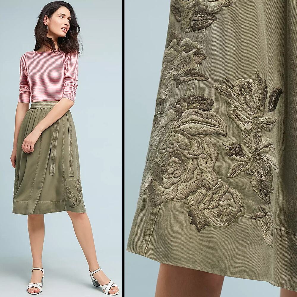 Maeve by Anthropologie Embroidered Chino Wrap Skirt (L) - New